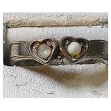 Sterling Silver Ring - 2 hearts, pearl and clear Sterling Silver Ring - 2 hearts, pearl and clear