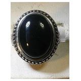 Sterling Silver Ring, large black stone, 11.0 gram