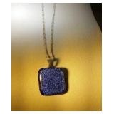 Purple square pendant on unmarked necklace Purple square pendant on unmarked necklace