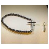 Beaded Cross bracelet and Love charm, not marked Beaded Cross bracelet and Love charm, not marked