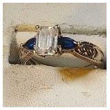 14k wg, emerald cut Sapphire & CZ ring, 3.8 grams 14k wg, emerald cut Sapphire & CZ ring, 3.8 grams