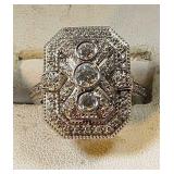 14k wg Art Deco ring with 3 large and 50 accent 14k wg Art Deco ring with 3 large and 50 accent