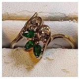 14k yg Emerald and Diamond ring, 2.1 grams