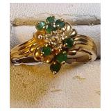 14k yg Emerald and Diamond ring, 3.4 grams