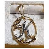 14k wg & yg "K" pendant, 2.5 grams, 1 inch 14k wg & yg "K" pendant, 2.5 grams, 1 inch