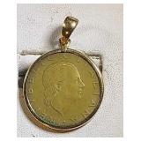 14k yg bezzle with coin, total 6.1 grams, 14k yg bezzle with coin, total 6.1 grams,