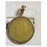 14k yg bezzle with coin, total 6.1 grams,