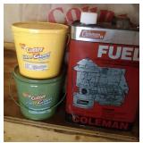 Coleman fuel (1/3 full), Cirto candles, and Tiki