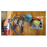 contents of south  wall - fire extinguisher, hedge