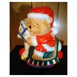 Christmas Bear on horse Cookie Jar  - 10 inches