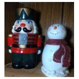 Nutcracker and small Snowman Cookie Jars - 12 inch