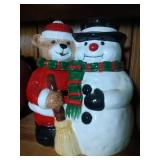 Snowman and Christmas Bear Cookie Jar - 11 inches