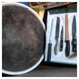 Knives, steel and lazy susan Knives, steel and lazy susan