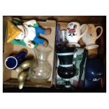 2 flats of coffee mugs, bronze duck bookends,