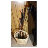 Basket of wood shaft golf clubs