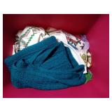 pink tote of linens and crochet blanket pink tote of linens and crochet blanket