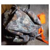 large box of hunting clothes including camo, Blaze