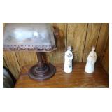 two 8 inch figures and glass shade desk lamp two 8 inch figures and glass shade desk lamp