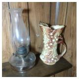 glass oil lamp with hurricane (13 inch) & McCoy glass oil lamp with hurricane (13 inch) & McCoy