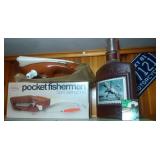 ***** 2 pocket fisherman, decanter, motorcycle