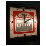 1982 Bud Light lighted clock - 14 inch square 1982 Bud Light lighted clock - 14 inch square