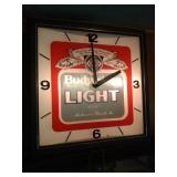 1982 Bud Light lighted clock - 14 inch square