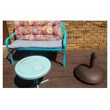 2 person bench, cushions, small table and 2 person bench, cushions, small table and