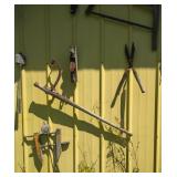 antique tools on side of pole shed - 8 pieces antique tools on side of pole shed - 8 pieces