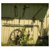 antique tools on side of pole shed - 12 pieces antique tools on side of pole shed - 12 pieces