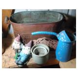 Cream City metal tub, solar lights, vintage blue Cream City metal tub, solar lights, vintage blue