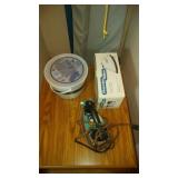 2 irons, ironing board and clothes pins.