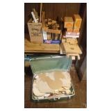 large lot of wood cut outs and toys, yellow spring