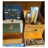 bolt bin, spark plugs, Electric Sander, 3 empty