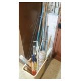 mops, broom, squeegee, new rug, pant stretchers