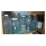 glass jars, some lids, candy jar, and painted