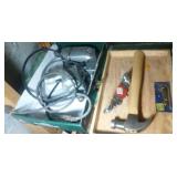 hammer, wrench set, 2 drill motors and wood box