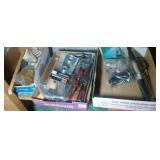 4 flats of misc tools and hardware - screwdrivers,
