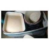 large lot of enamelware - larger bowls and pans