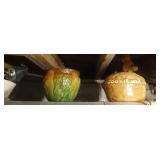 "Cookie Nut" cookie jar, green/brown plant pot,