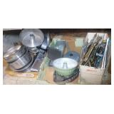2 flats of kitchen ware - pots, bundt pans, jello