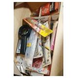 box of hand tools, some new in packages -