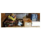 contents on work bench - bolt bin, hooks, saw,