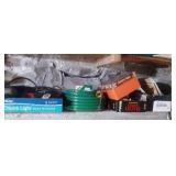 Black & Decker drill, sanding wheels, garden hose,