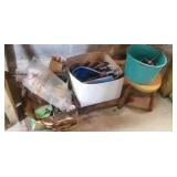 contents under work bench - small stool, clamps,