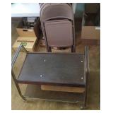 service cart and 4 metal Hampton folding chairs