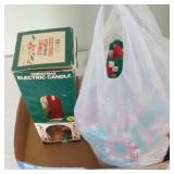 Electric Christmas candle, crocheted tree skirt, &