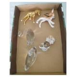 2 glass swans, golden color deer, horse, and angel
