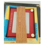 vintage Cribbage board, Etch A Sketch in box,
