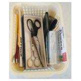sewing shears, pens, pencils, combs and single