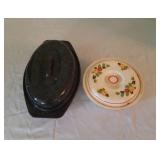 small enamelware roaster with lid and bowl
